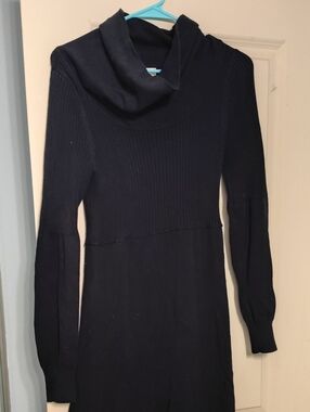 Decree Black Cowl Neck Ribbed Knit Sweater Dress